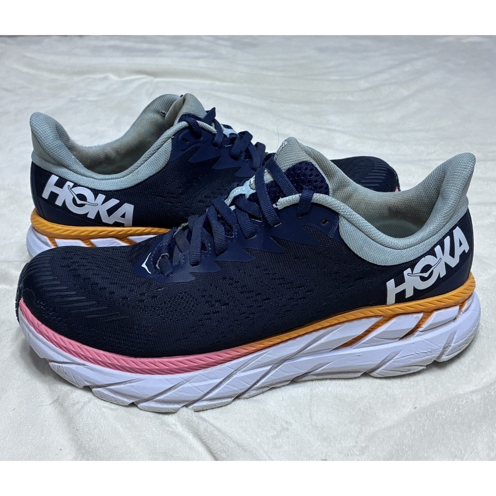 Hoka One One Clifton 7 Women's Size 7.5 Running Navy Blue Orange No Insoles
